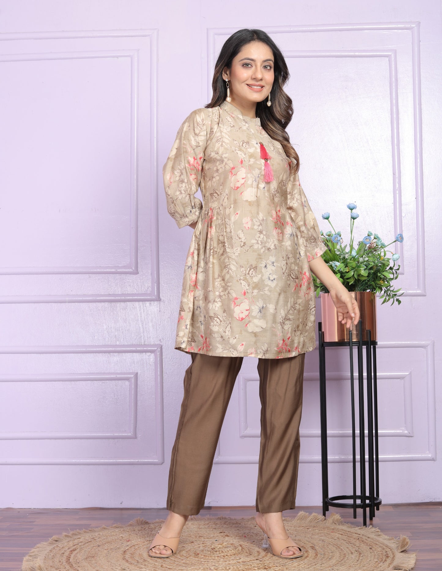 Rose & Yellow Modal Silk Fancy Tunic