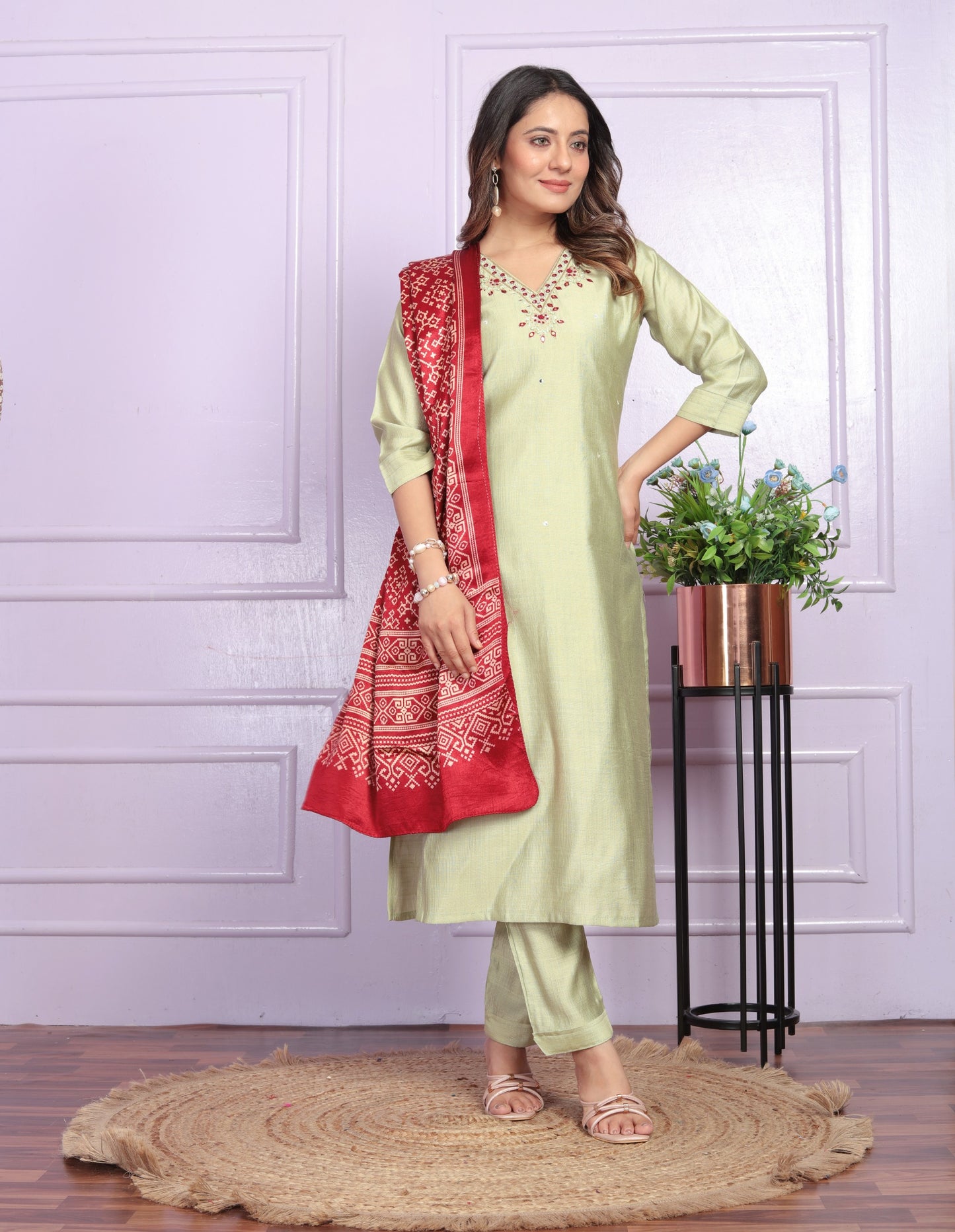 Soft Morni Silk Straight Kurti