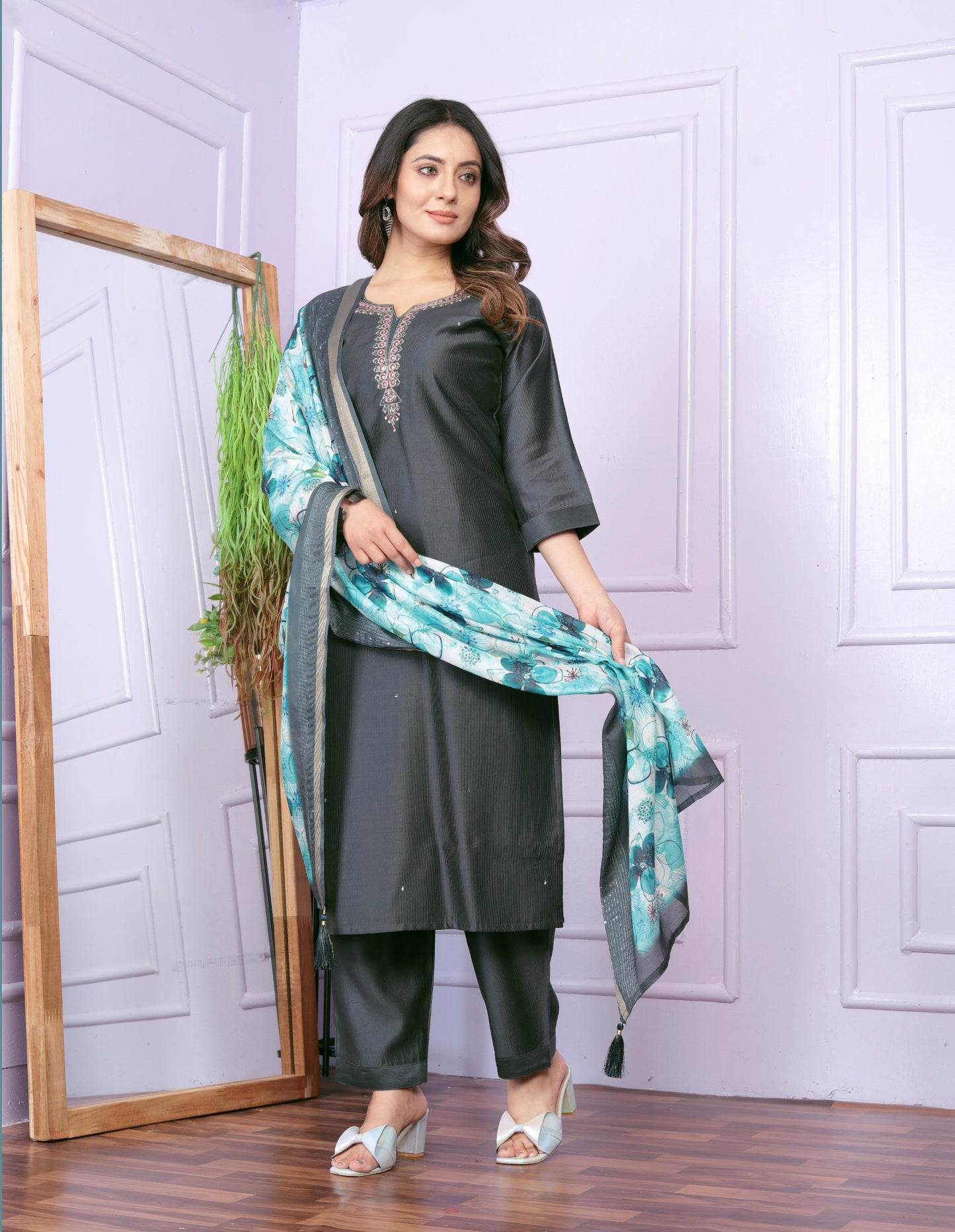 Modal Silk Denting Straight Kurti