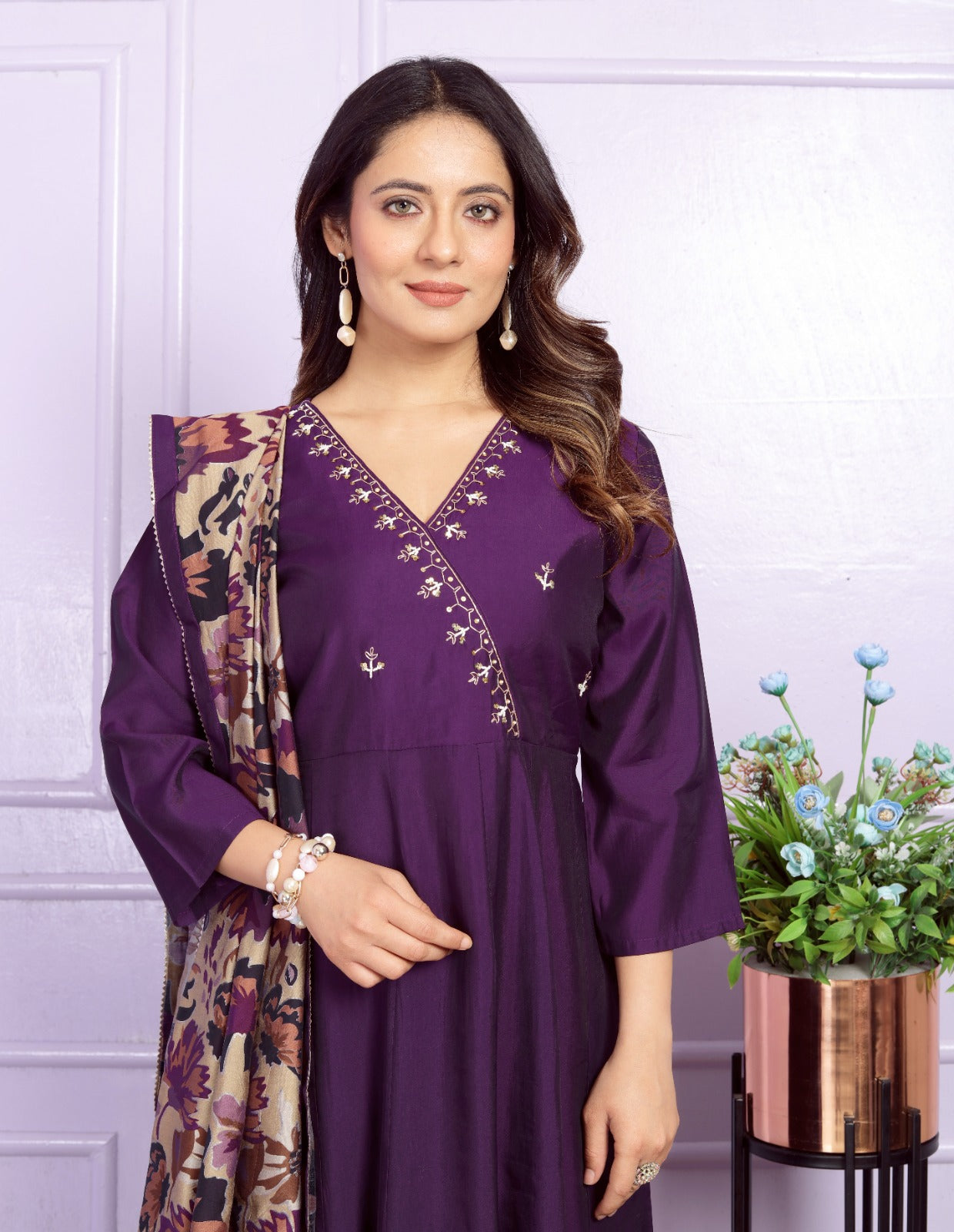 Russian Silk Angarkha Neck Kurti