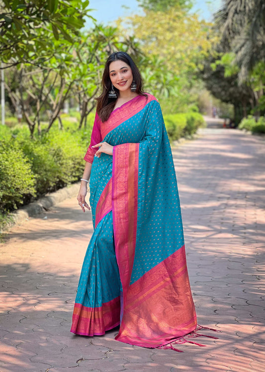 Paithani Silk Saree with Zari & Contrast Pallu