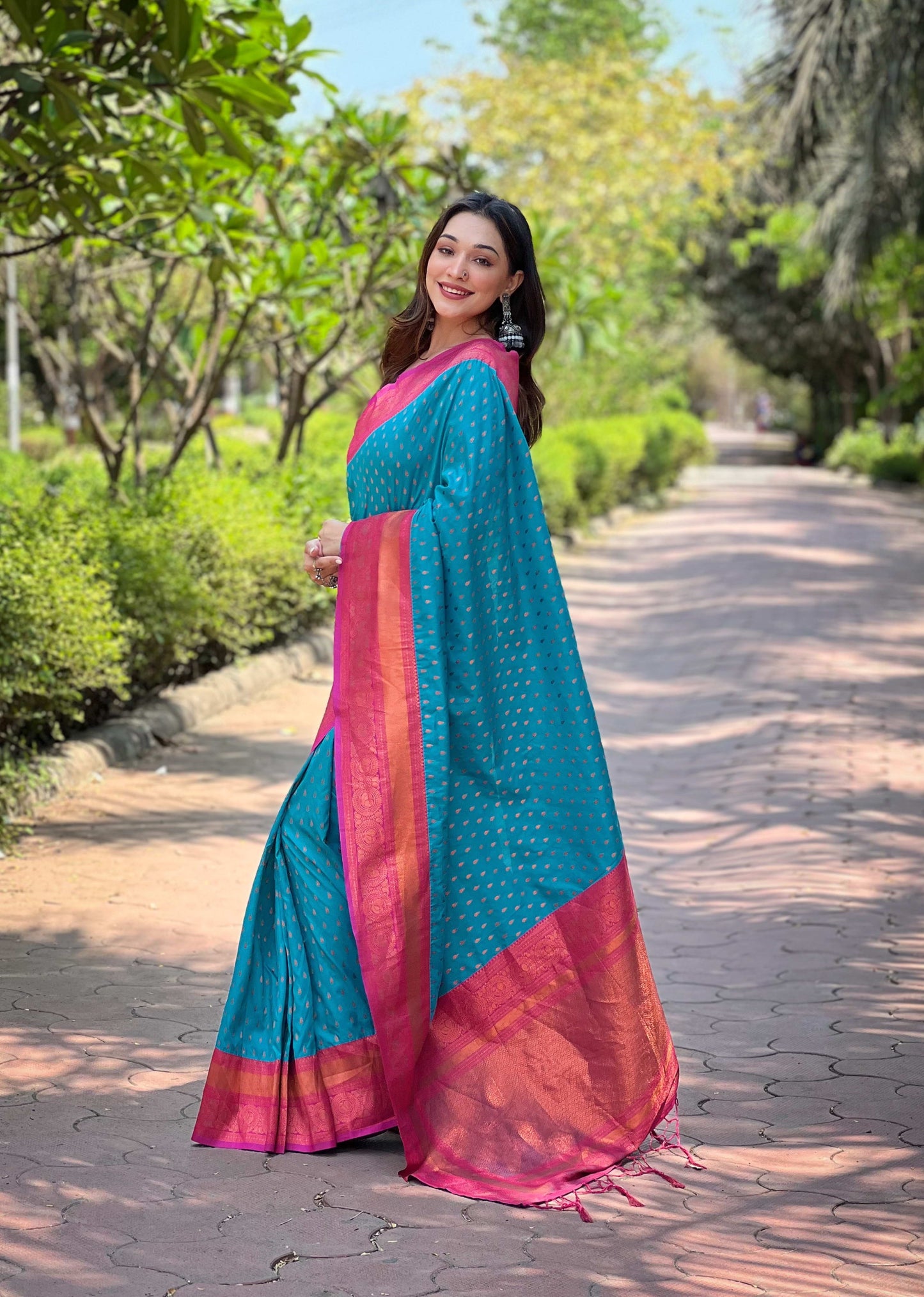 Paithani Silk Saree with Zari & Contrast Pallu