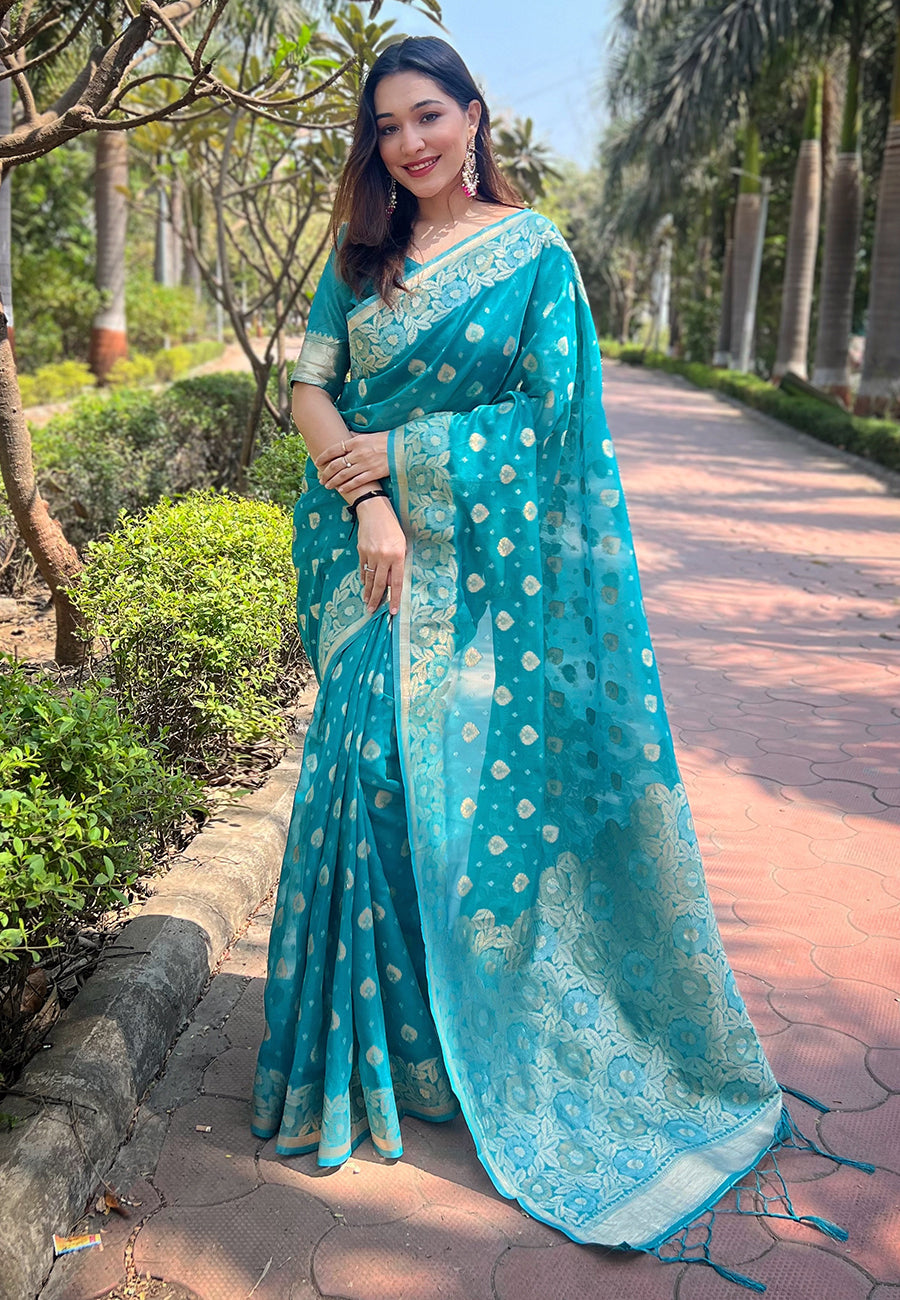 Pure Organza Meenakari Zari Woven Saree
