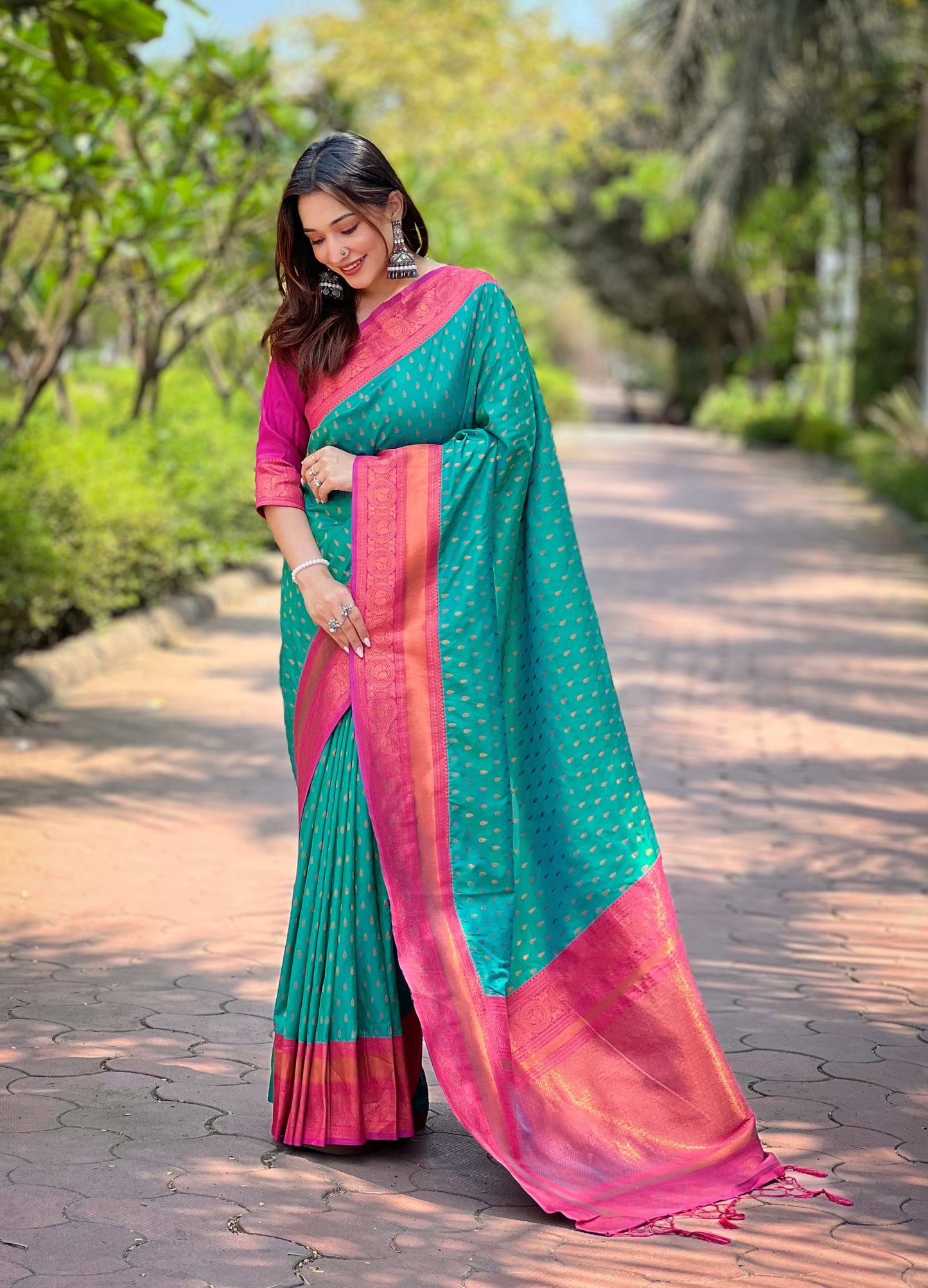 Paithani Silk Saree with Zari & Contrast Pallu