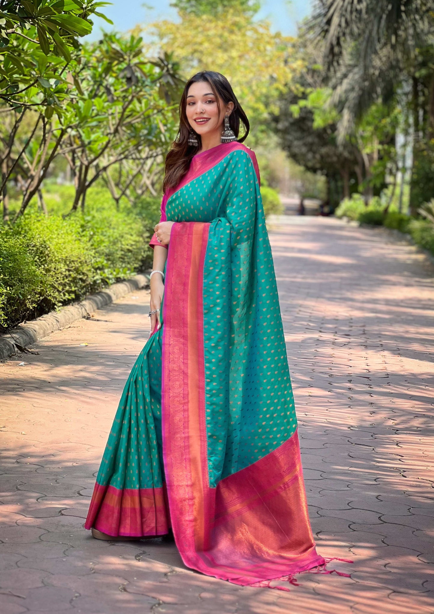 Paithani Silk Saree with Zari & Contrast Pallu