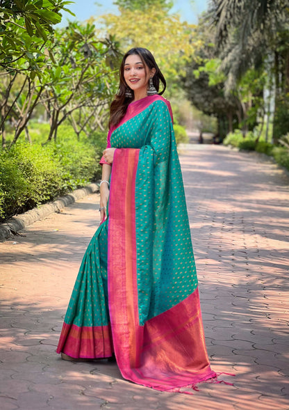 Paithani Silk Saree with Zari & Contrast Pallu