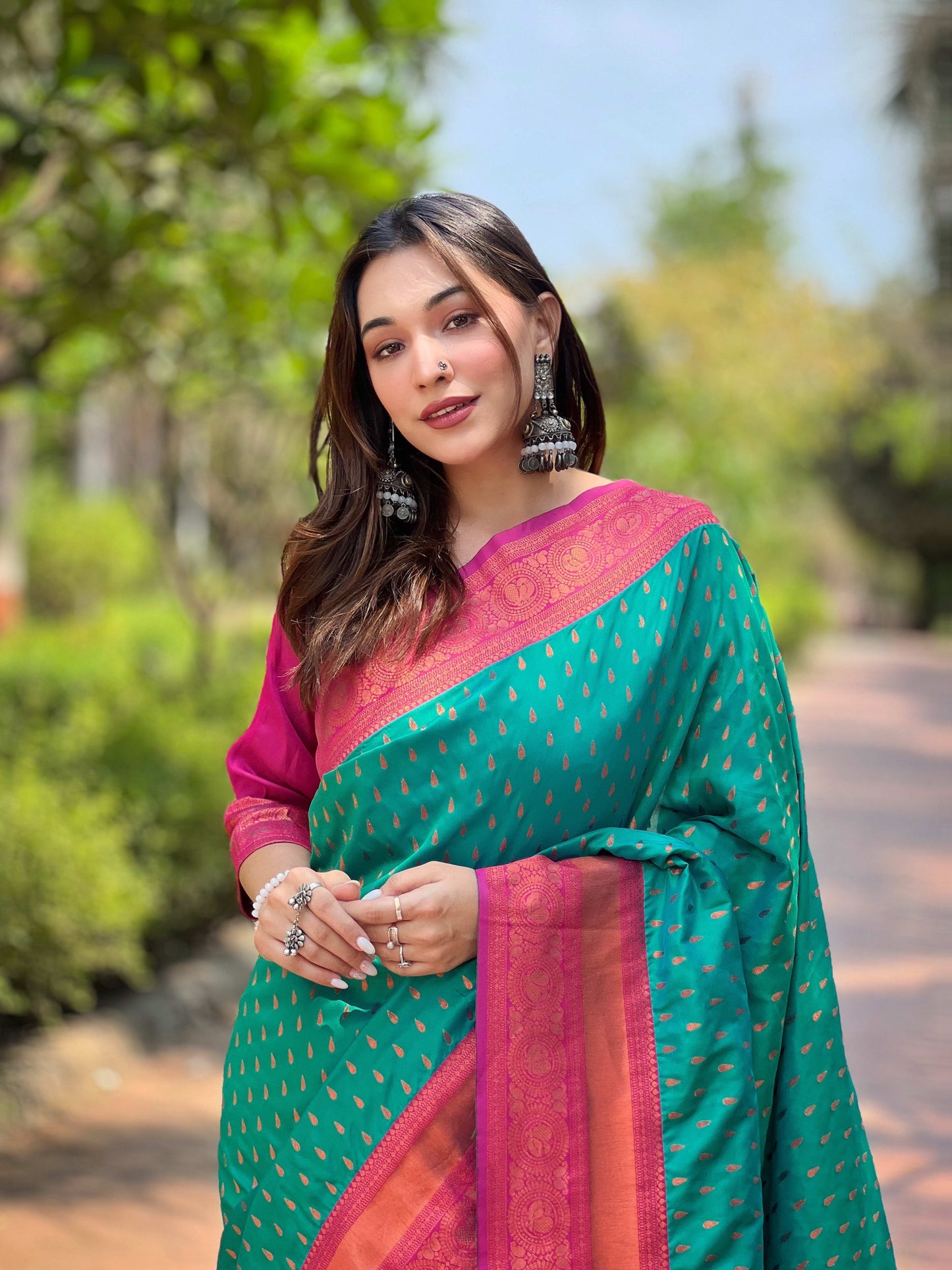 Paithani Silk Saree with Zari & Contrast Pallu