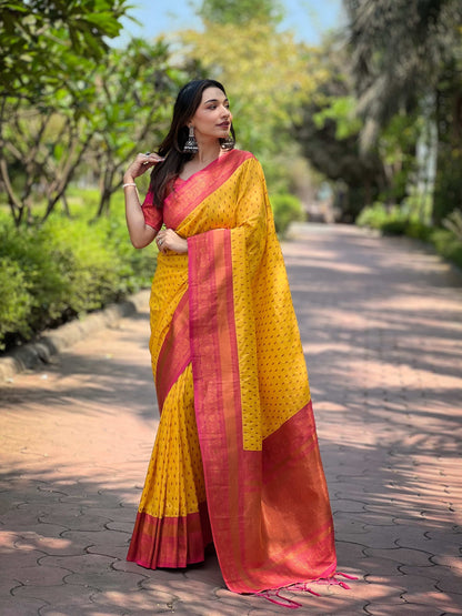 Paithani Silk Saree with Zari & Contrast Pallu