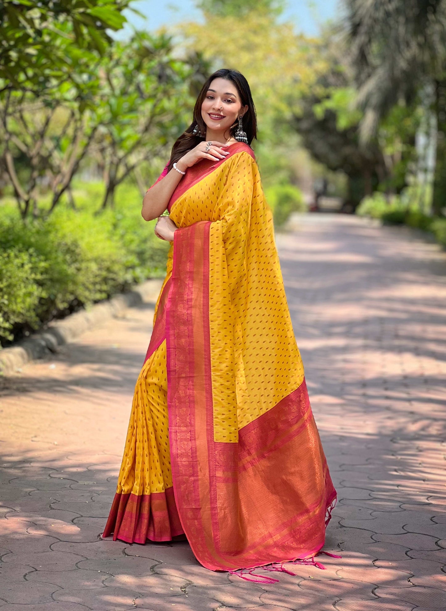 Paithani Silk Saree with Zari & Contrast Pallu