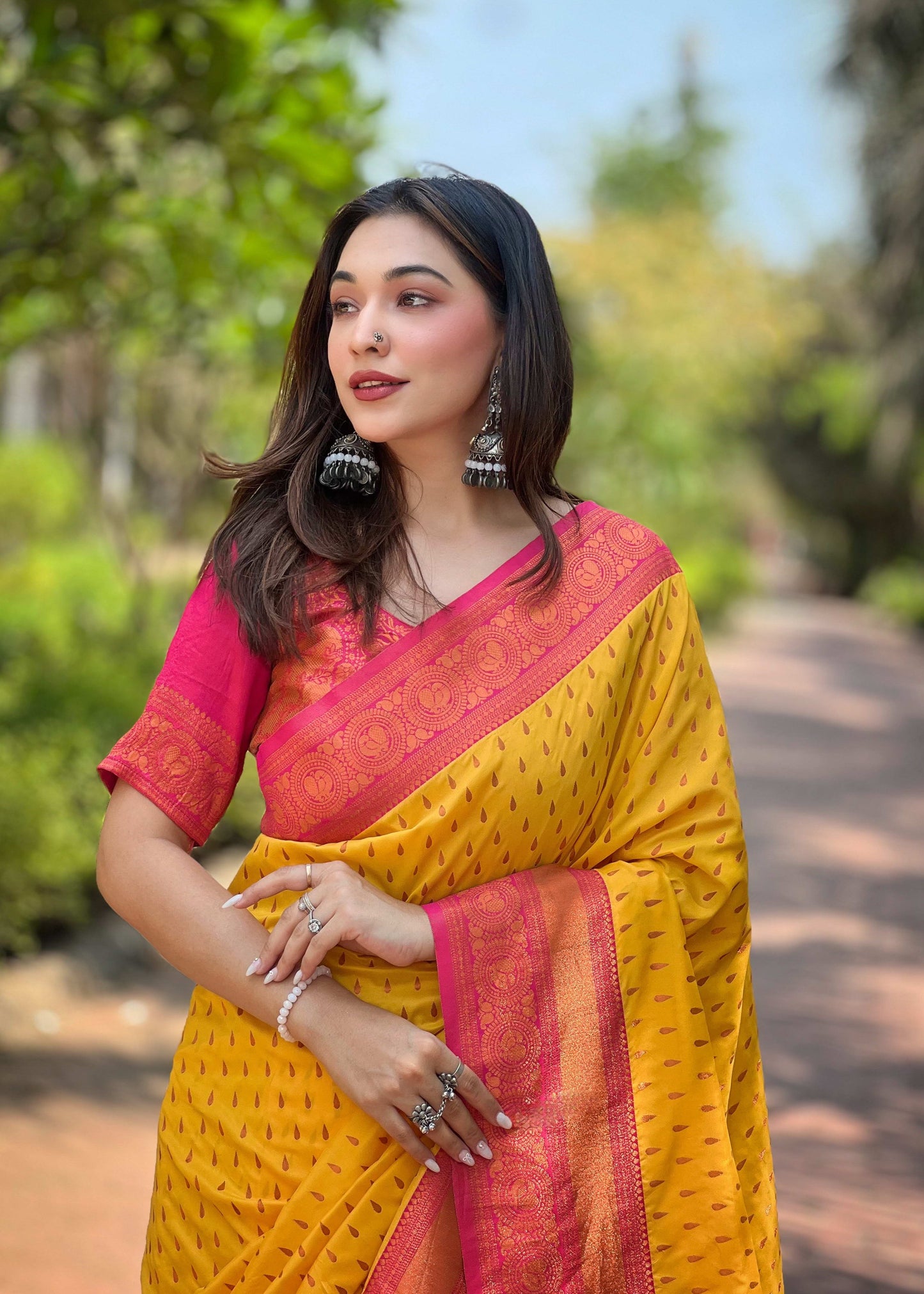 Paithani Silk Saree with Zari & Contrast Pallu