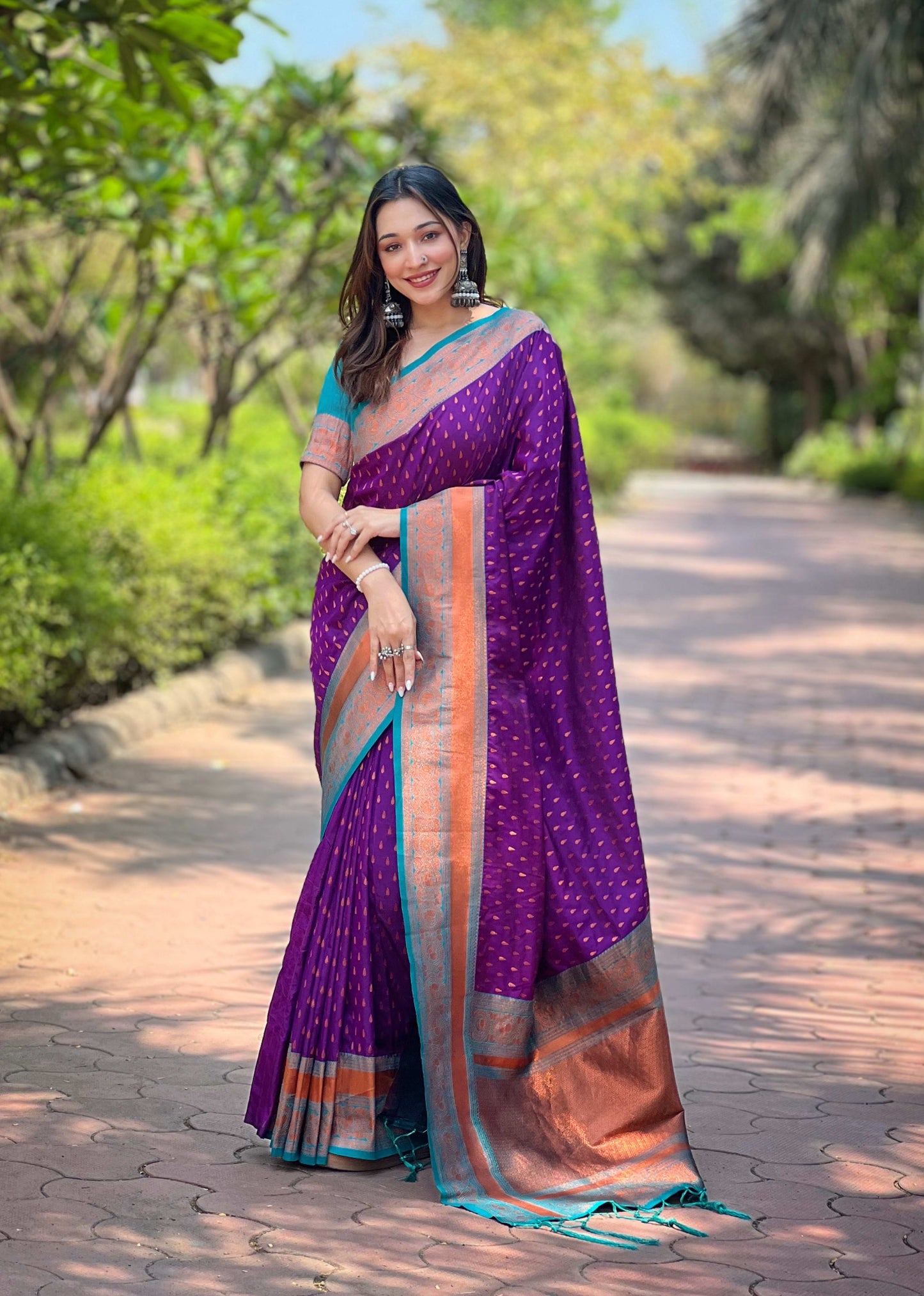 Paithani Silk Saree with Zari & Contrast Pallu