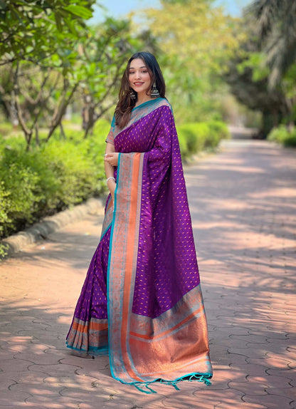 Paithani Silk Saree with Zari & Contrast Pallu