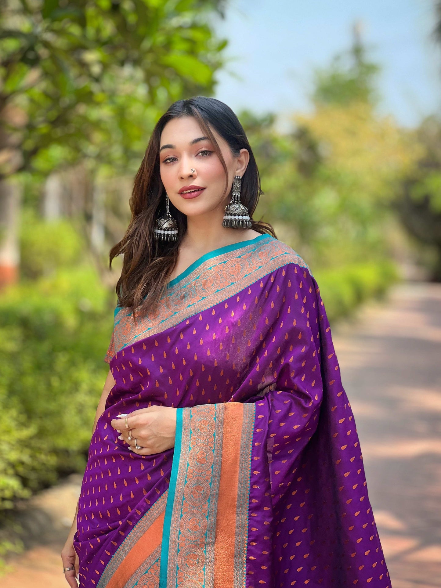 Paithani Silk Saree with Zari & Contrast Pallu