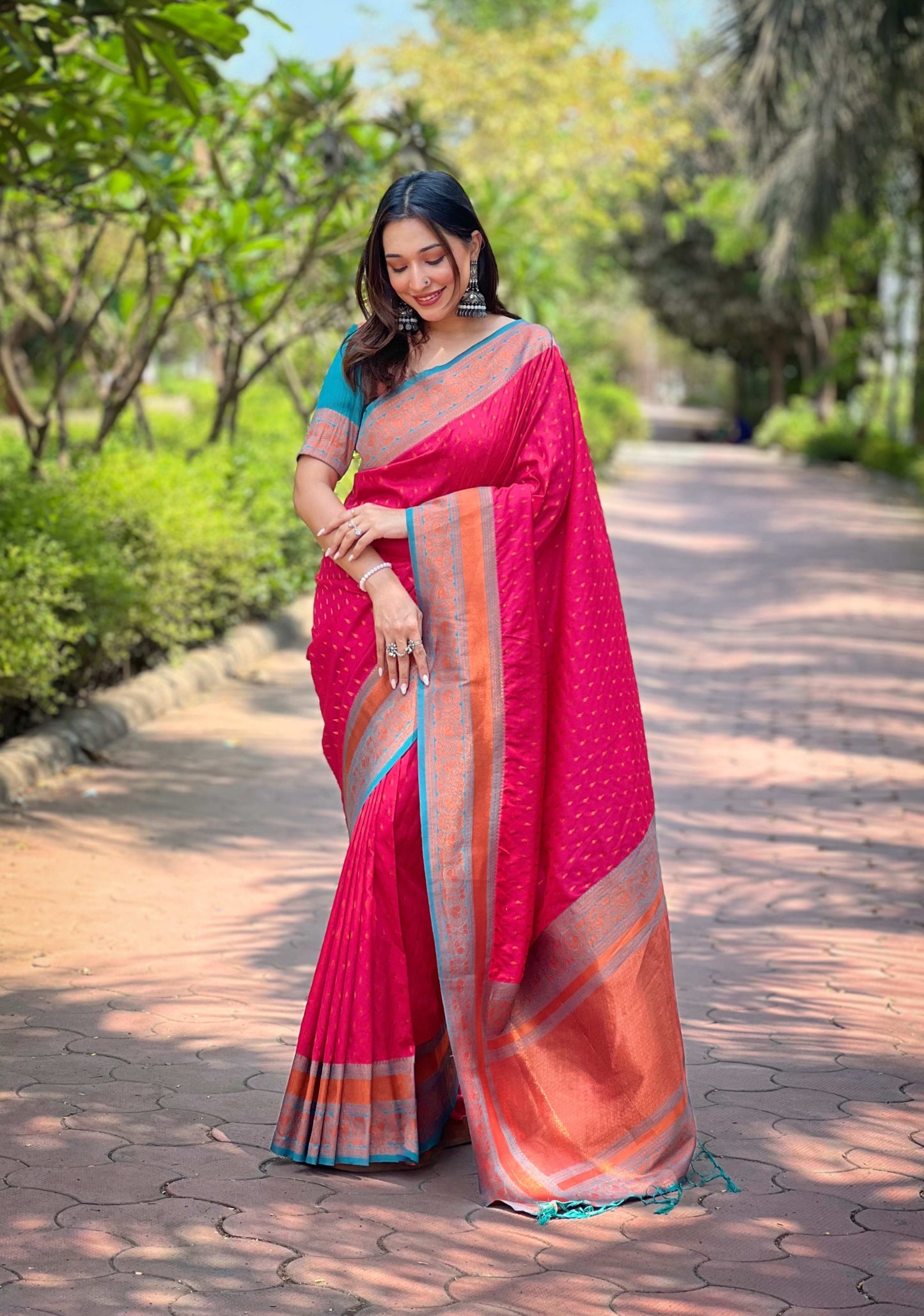Paithani Silk Saree with Zari & Contrast Pallu
