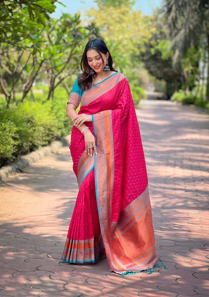 Paithani Silk Saree with Zari & Contrast Pallu