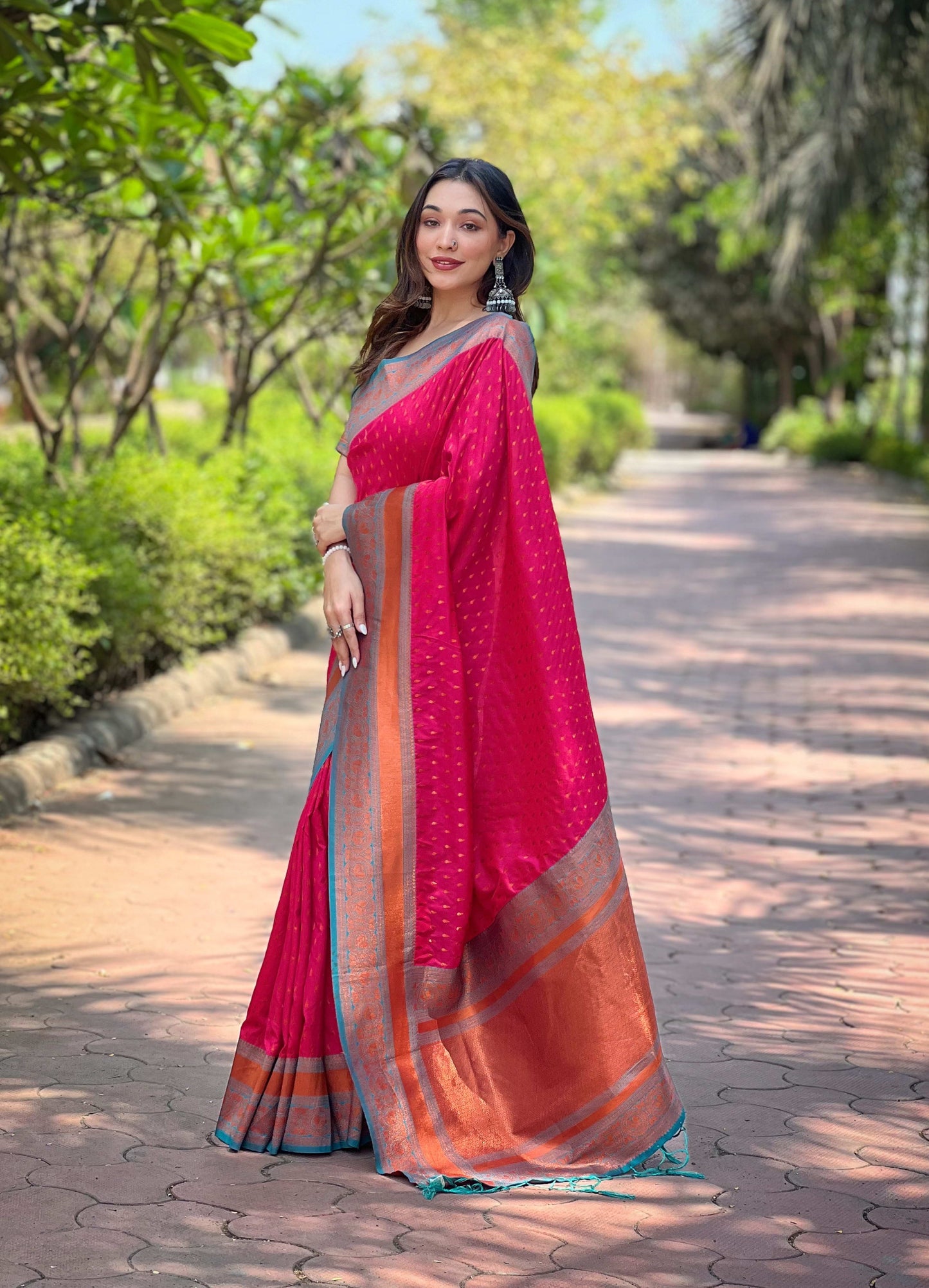 Paithani Silk Saree with Zari & Contrast Pallu