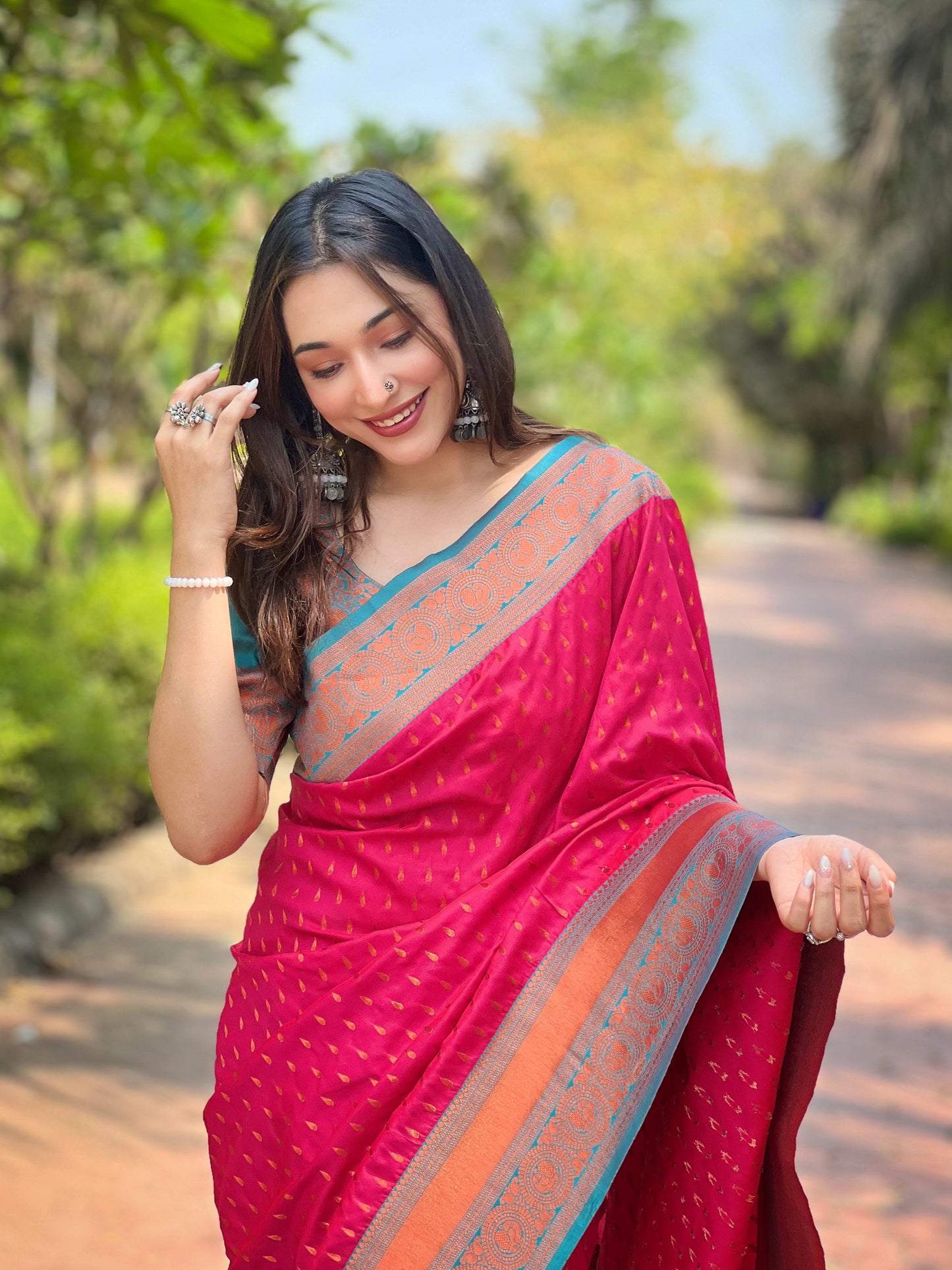 Paithani Silk Saree with Zari & Contrast Pallu