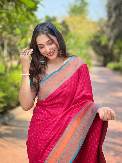 Paithani Silk Saree with Zari & Contrast Pallu