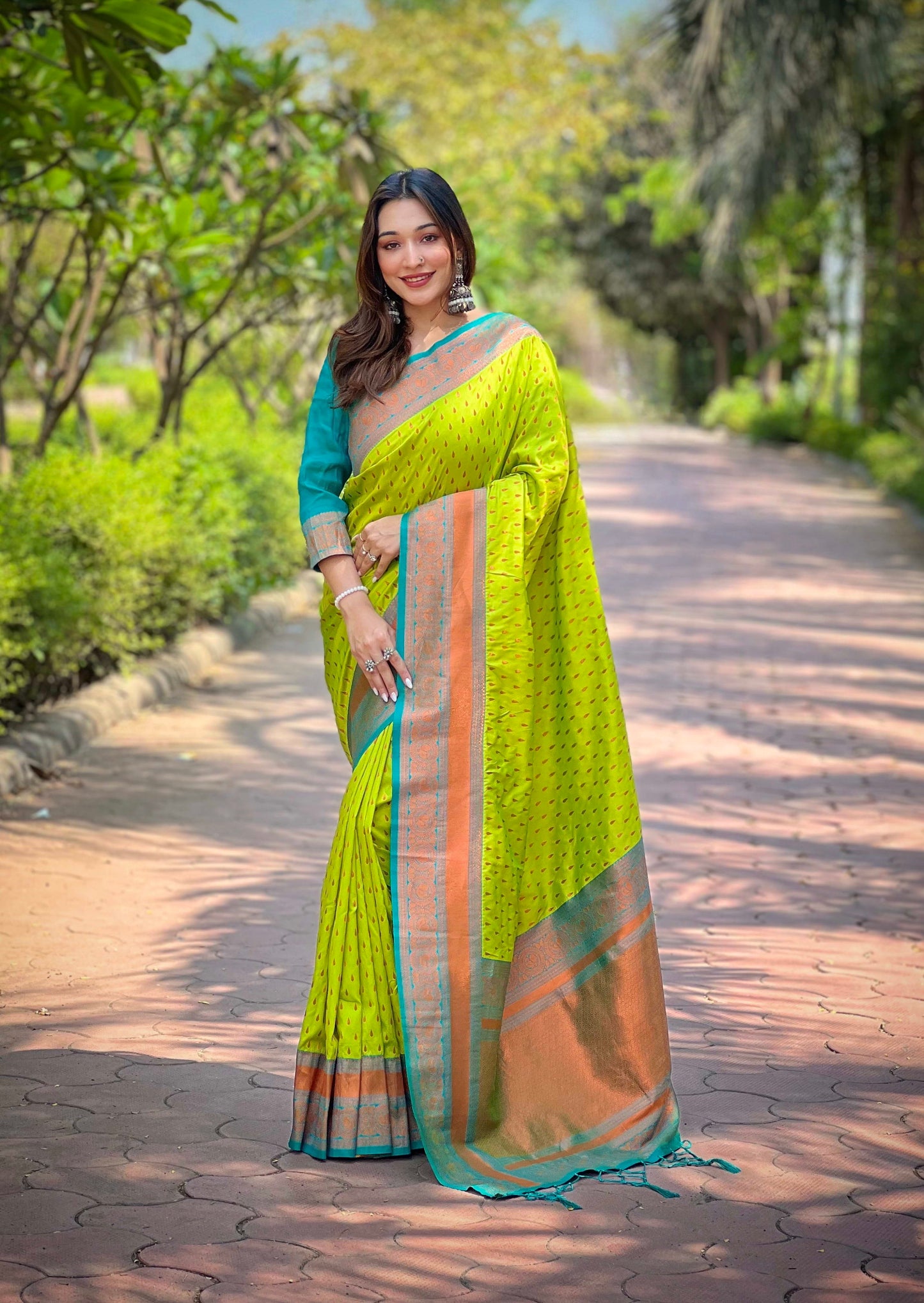 Paithani Silk Saree with Zari & Contrast Pallu