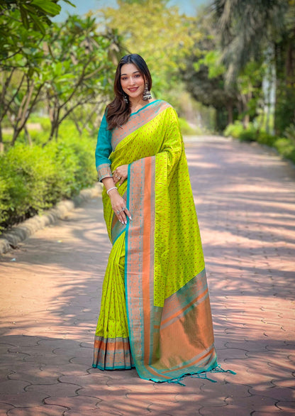 Paithani Silk Saree with Zari & Contrast Pallu