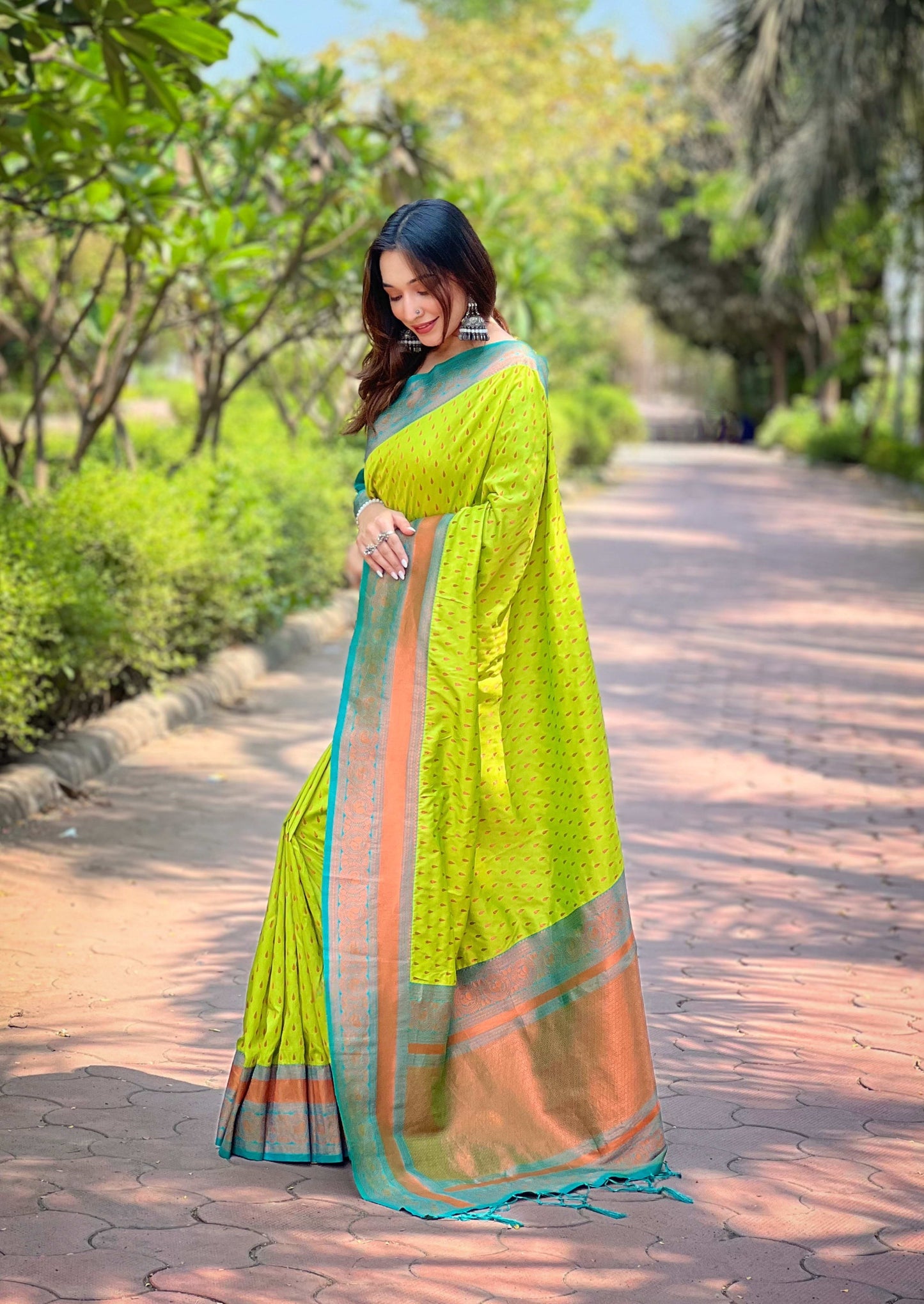Paithani Silk Saree with Zari & Contrast Pallu