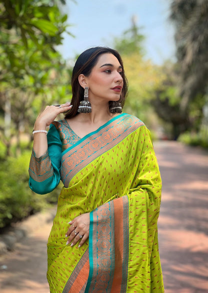 Paithani Silk Saree with Zari & Contrast Pallu