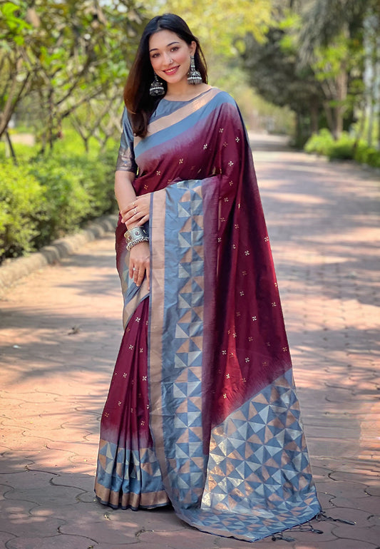 Soft Silk Floral Border Contrast Zari Woven Saree